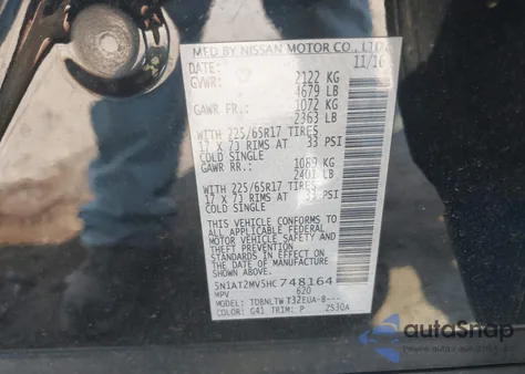 2017 Nissan Rogue Sv from USA, damaged, VIN 5N1AT2MV5HC748164